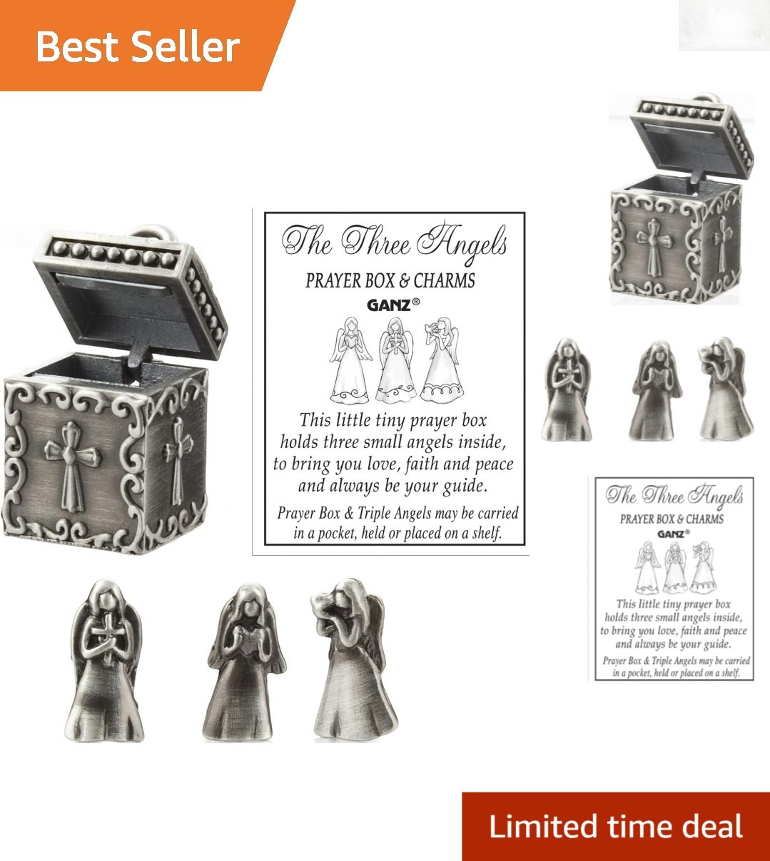 Vintage Pewter Angel Prayer Box with Hinged Opening and Magnetic Closure