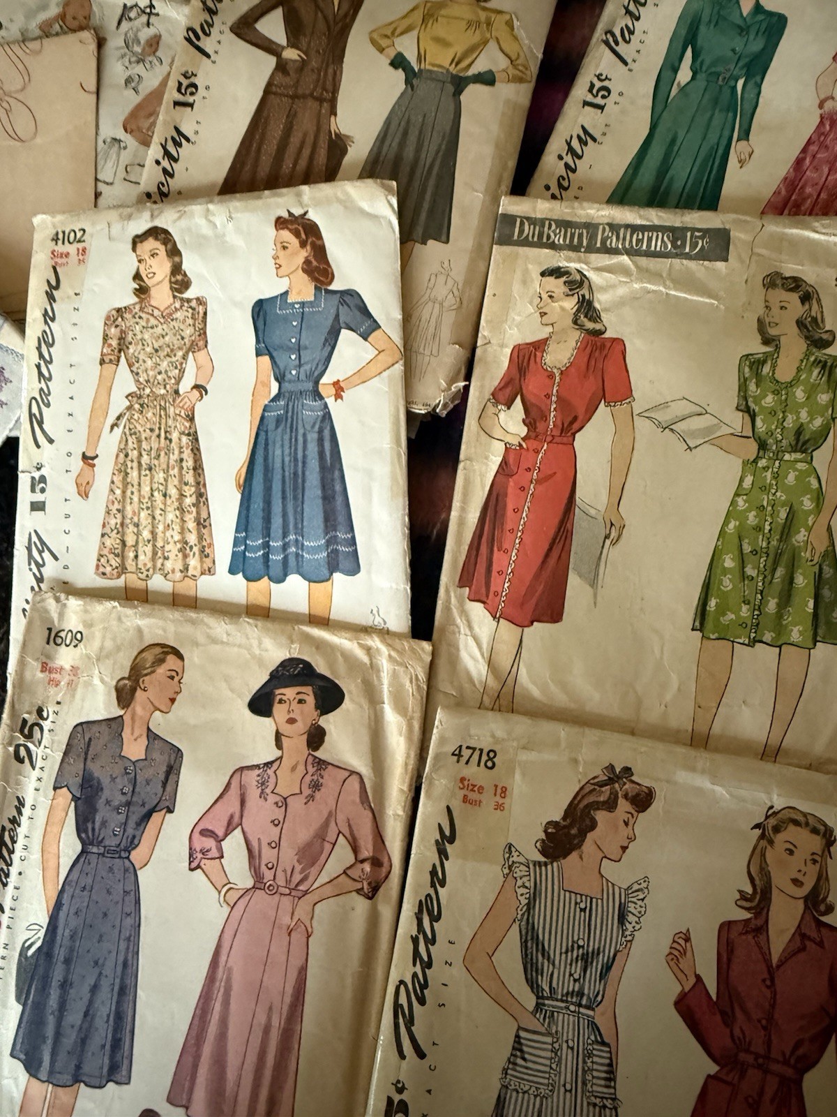 VTG 1940s Sewing Pattern Lot 6 Simplicity DuBarry Dress Suit Bust 36 38 Size 18