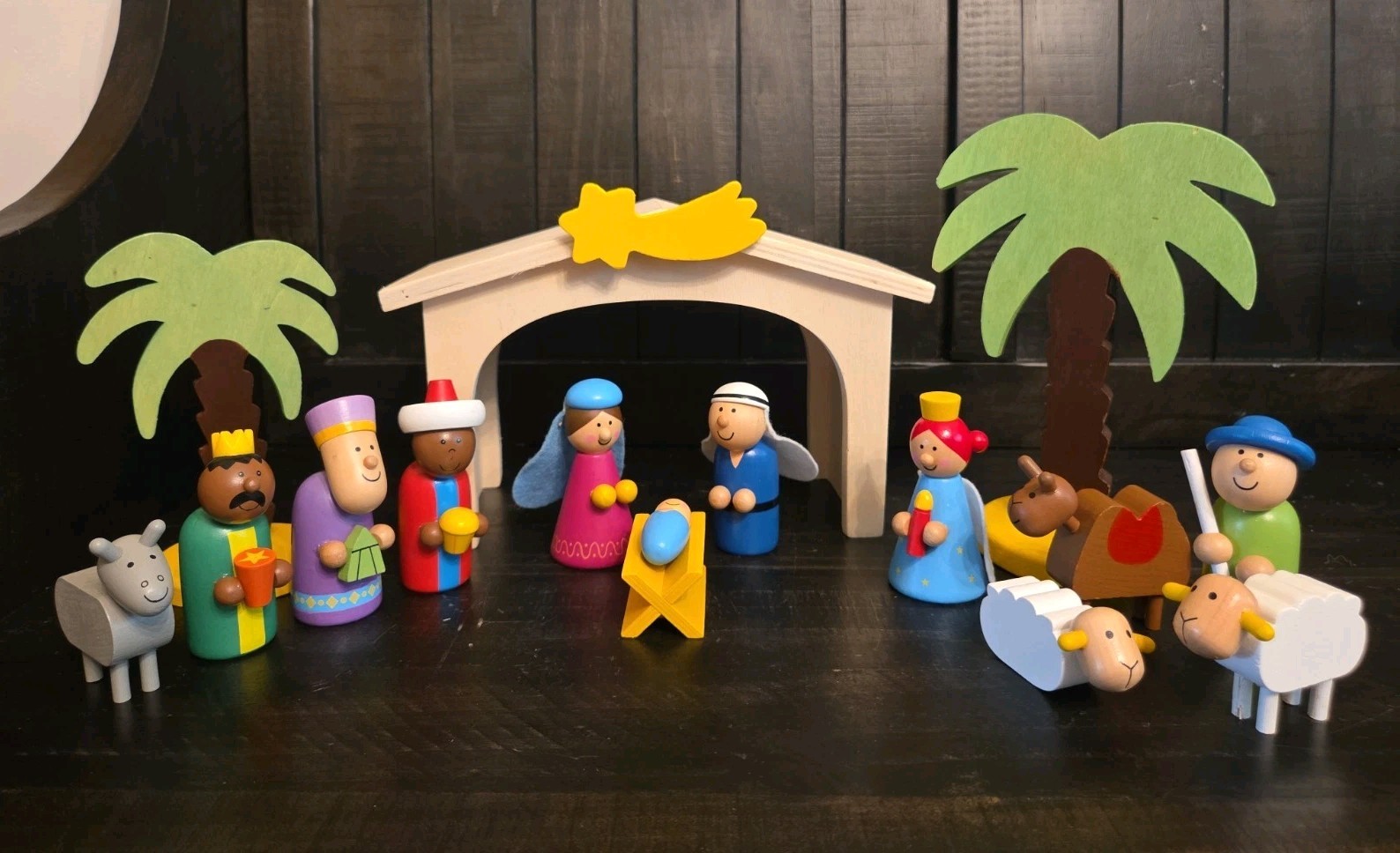 15 Piece Wooden Manger Nativity Set Kids Lot 15 Piece Wooden Manger Nativity Set Kids Lot