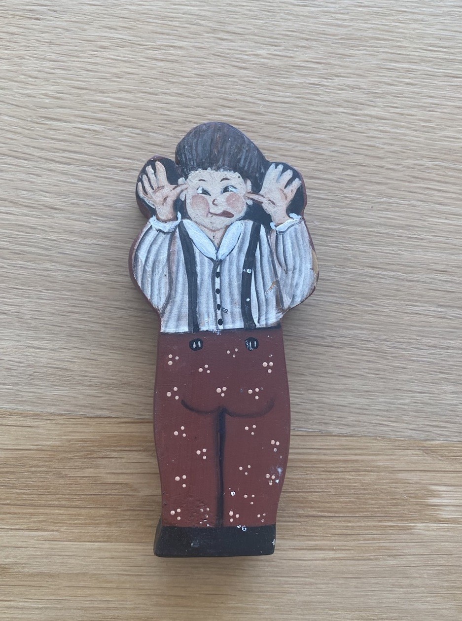 Vintage Wooden Folk Art Boy Figurine Hand Painted Cutout tabletop standee vtg