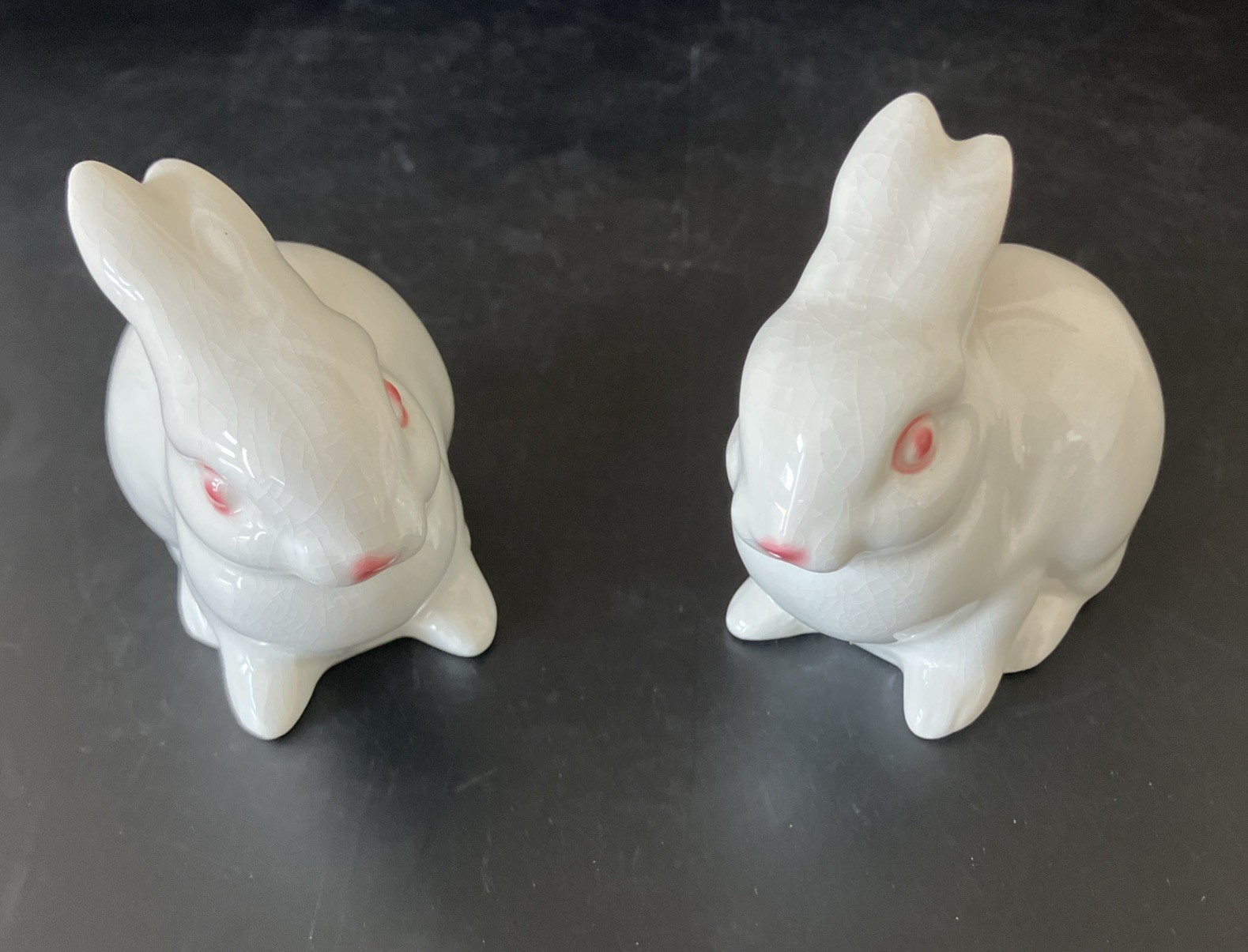 Vintage Set of Goebel White & Pink Bunnies/Rabbits Porcelain Figures EUC