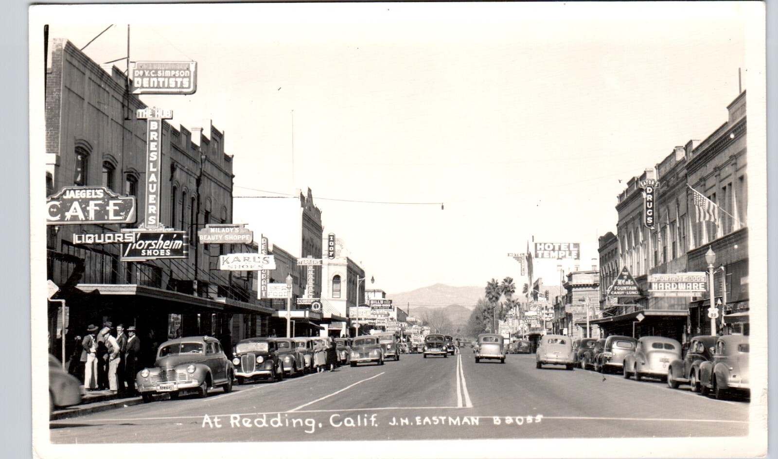 DOWNTOWN STREET redding ca real photo postcard rppc california eastman