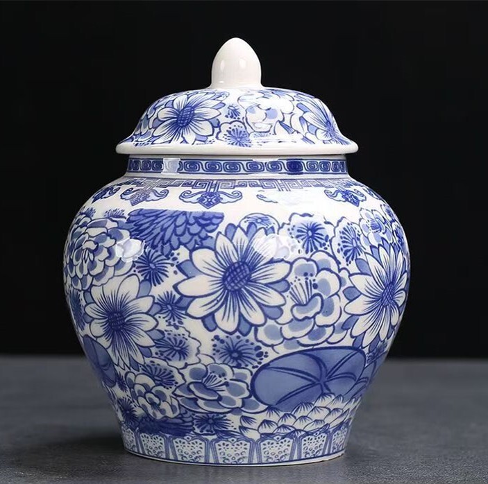 Chinese Blue and White Floral Porcelain Ceramic Vases, Tea Sugar Jar Cont...