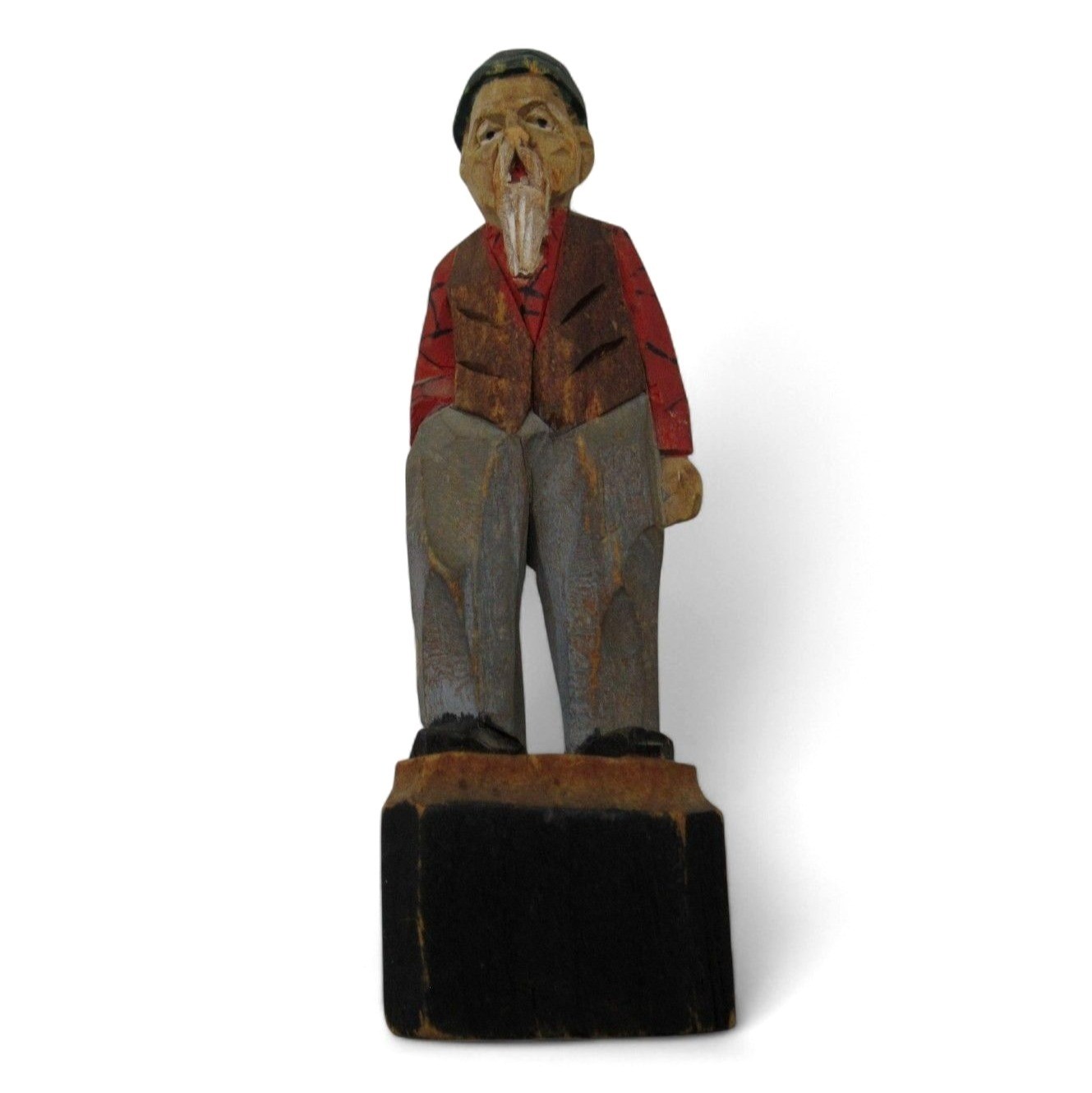 Wooden Miniature Elderly man Rustic Folk Art Canada Vintage 3\