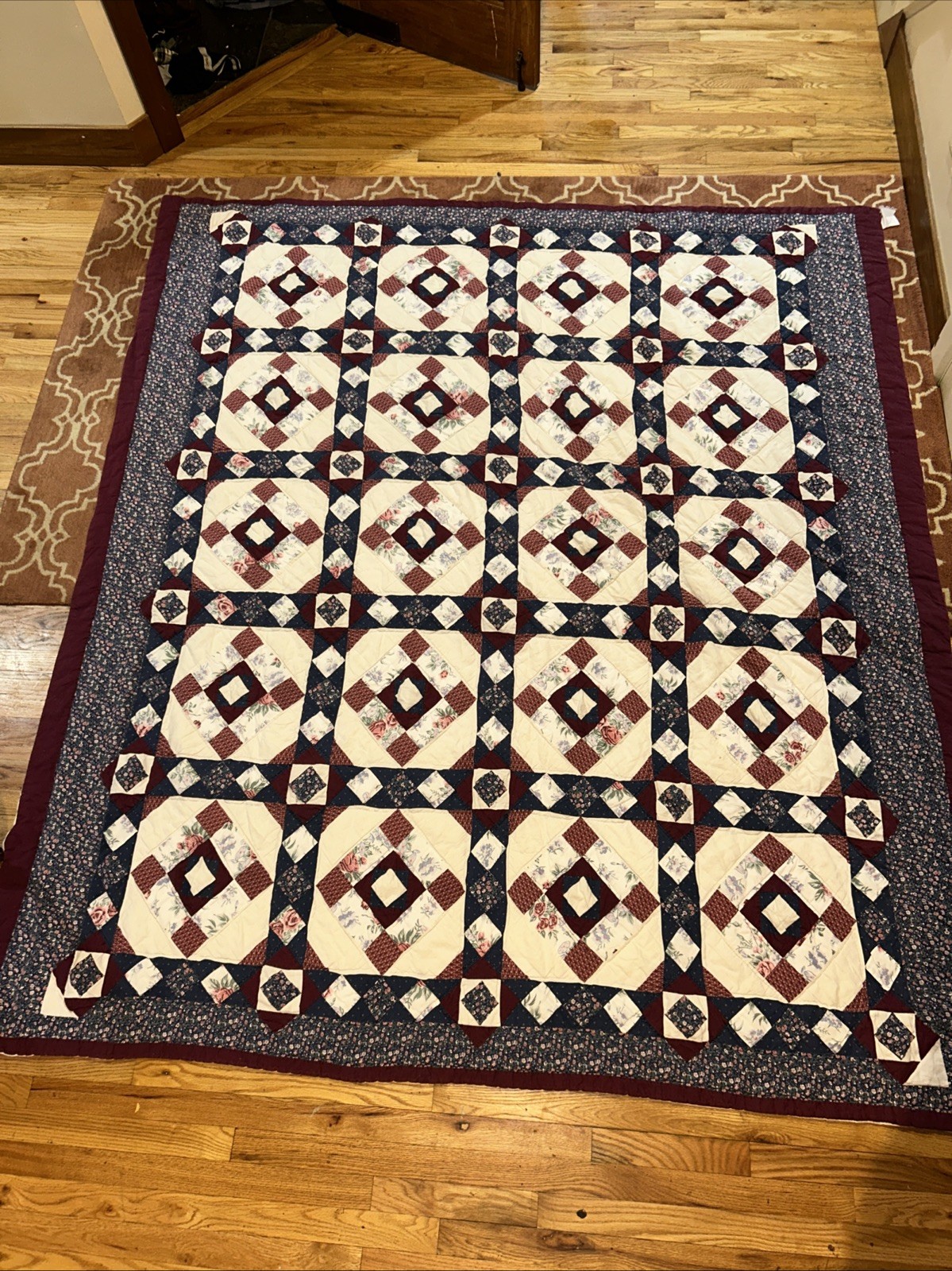 Vintage Large Hand Stitched Quilt 93 1/2\