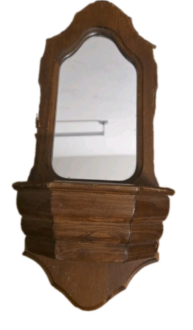 Vtg 80s Rustic Cottage Farmhouse Wood Wall Hanging Mirror with Planter Box 18x7\
