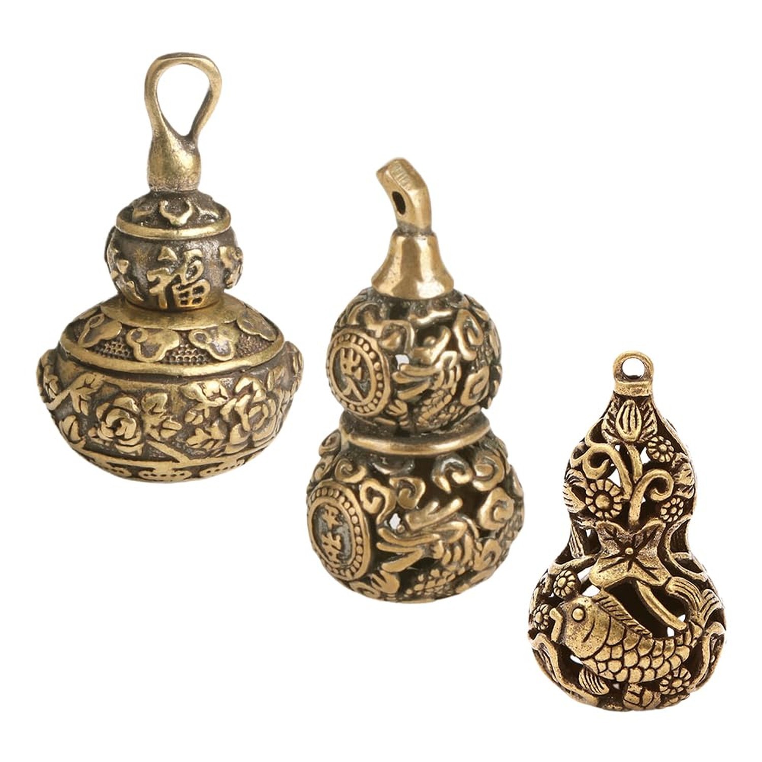 Ximimark 3 pcs Handmade Pure Copper Gourd Statue, Openable Lotus Gourd Sculpt...