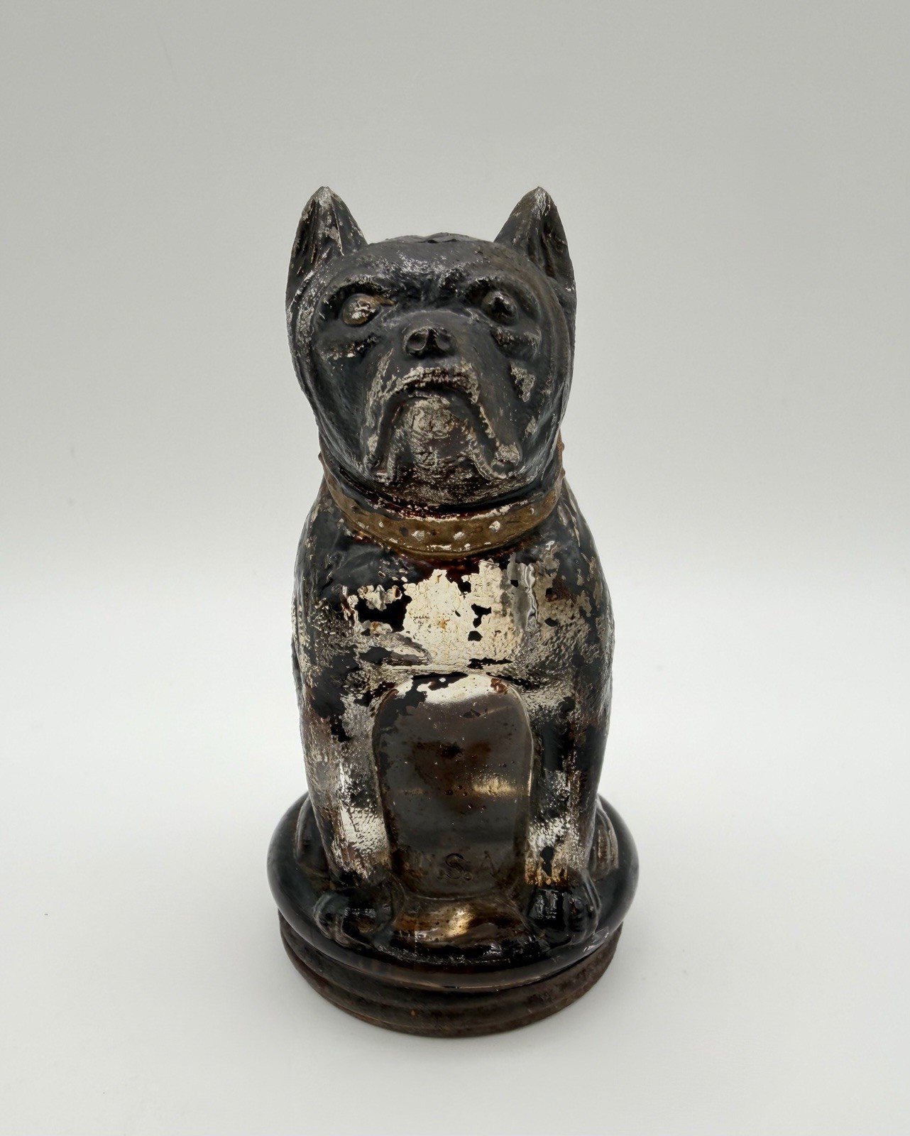 1930s BULLDOG Dog Figural Victory Glass Candy Container 4.25” Vintage