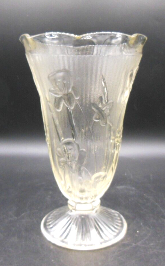 Vintage Depression Glass Vase - Iris & Herringbone by Jeannette Glass Co