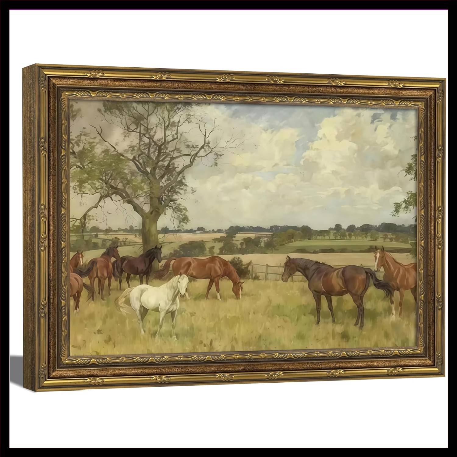 Charming Vintage Horse Wall Art | Framed 9x11 Artwork for Farmhouse Style