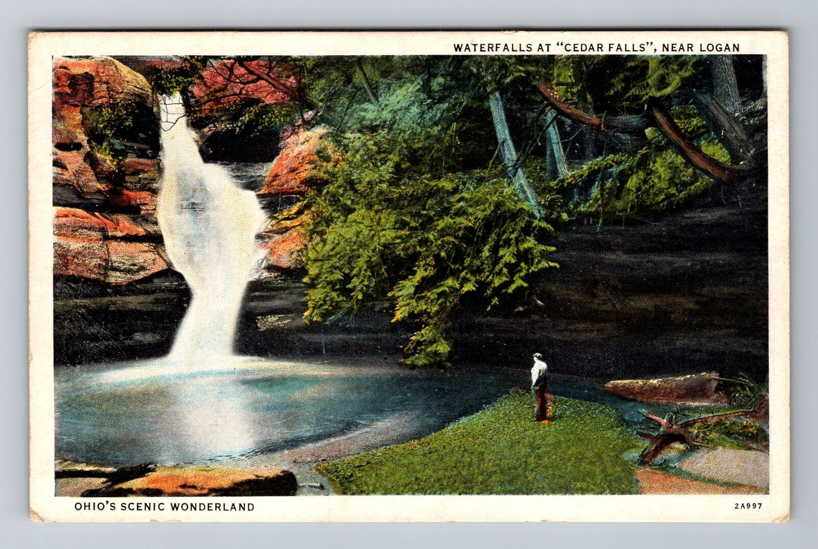 Logan OH-Ohio, Waterfalls at Cedar Falls, Antique Vintage Souvenir Postcard