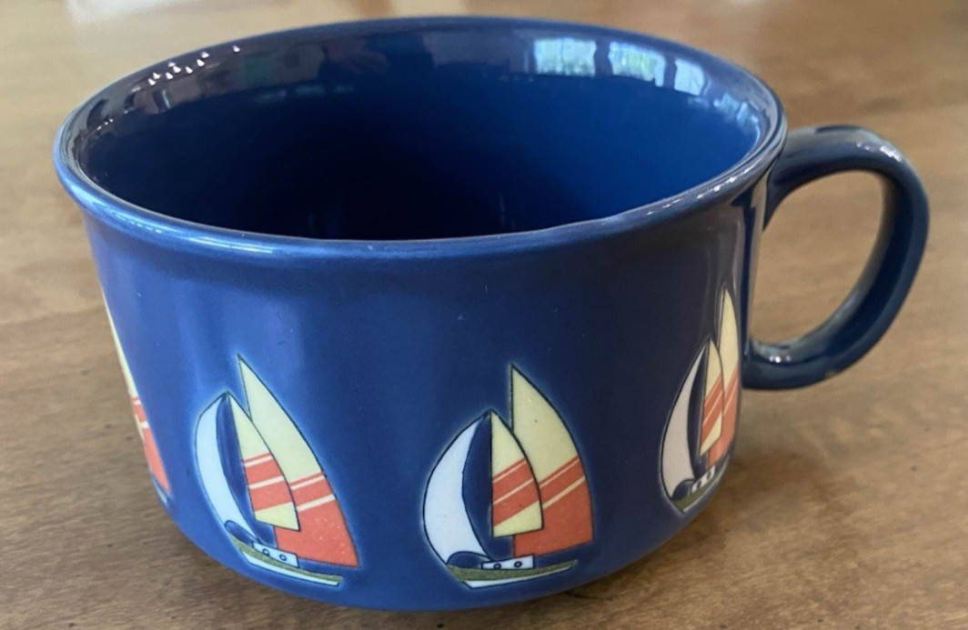 Otagiri Nautical Sailboat embossed beautiful blue soup mug Japan Oversized EUC