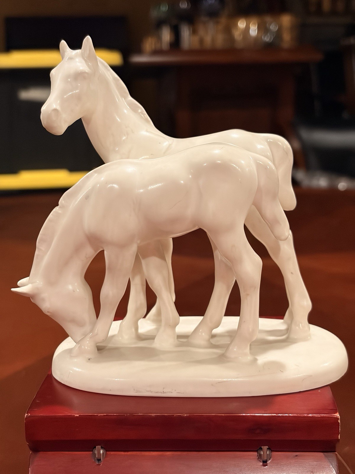 Vintage Erphila Germany White Porcelain Mare & Foal Horse Figurine 6” Ex Cond