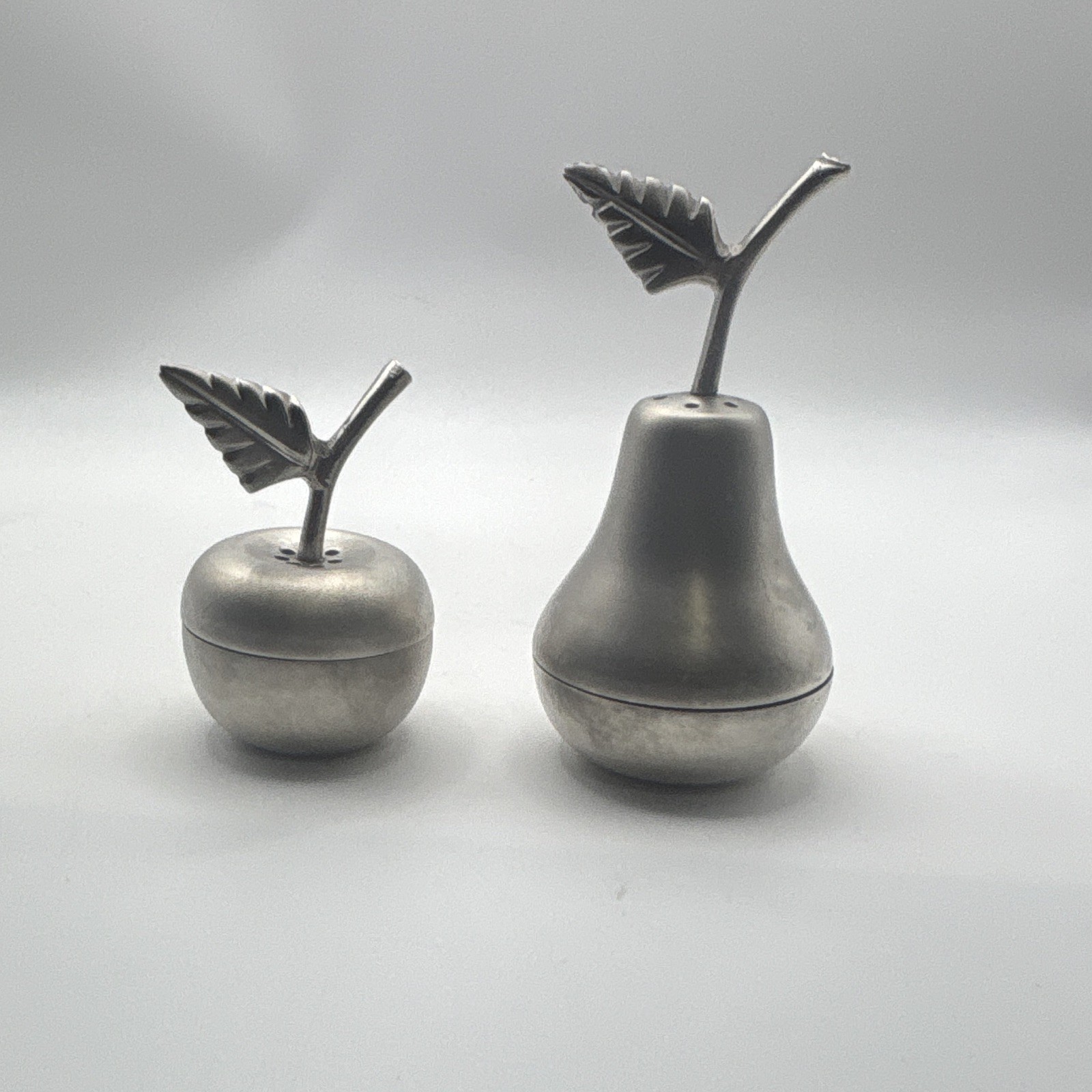 Vintage India Pewter Tone Apple Pear Salt Pepper Shakers Set of 2