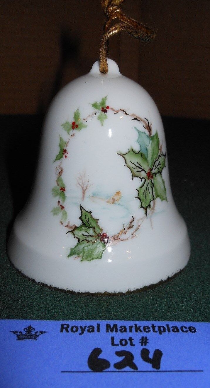 Vintage Porcelain Hand Painted Holly Leaf BELL 1998 Norma Adams