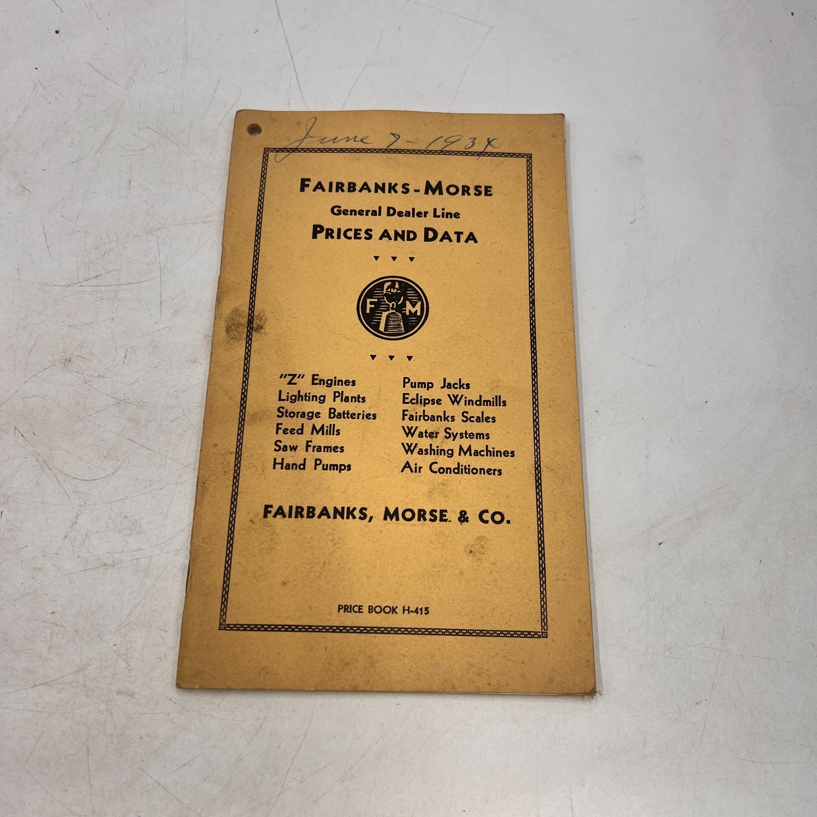 Original 1930s Fairbanks Morse General Dealer Line Prices Data Brochure Booklet