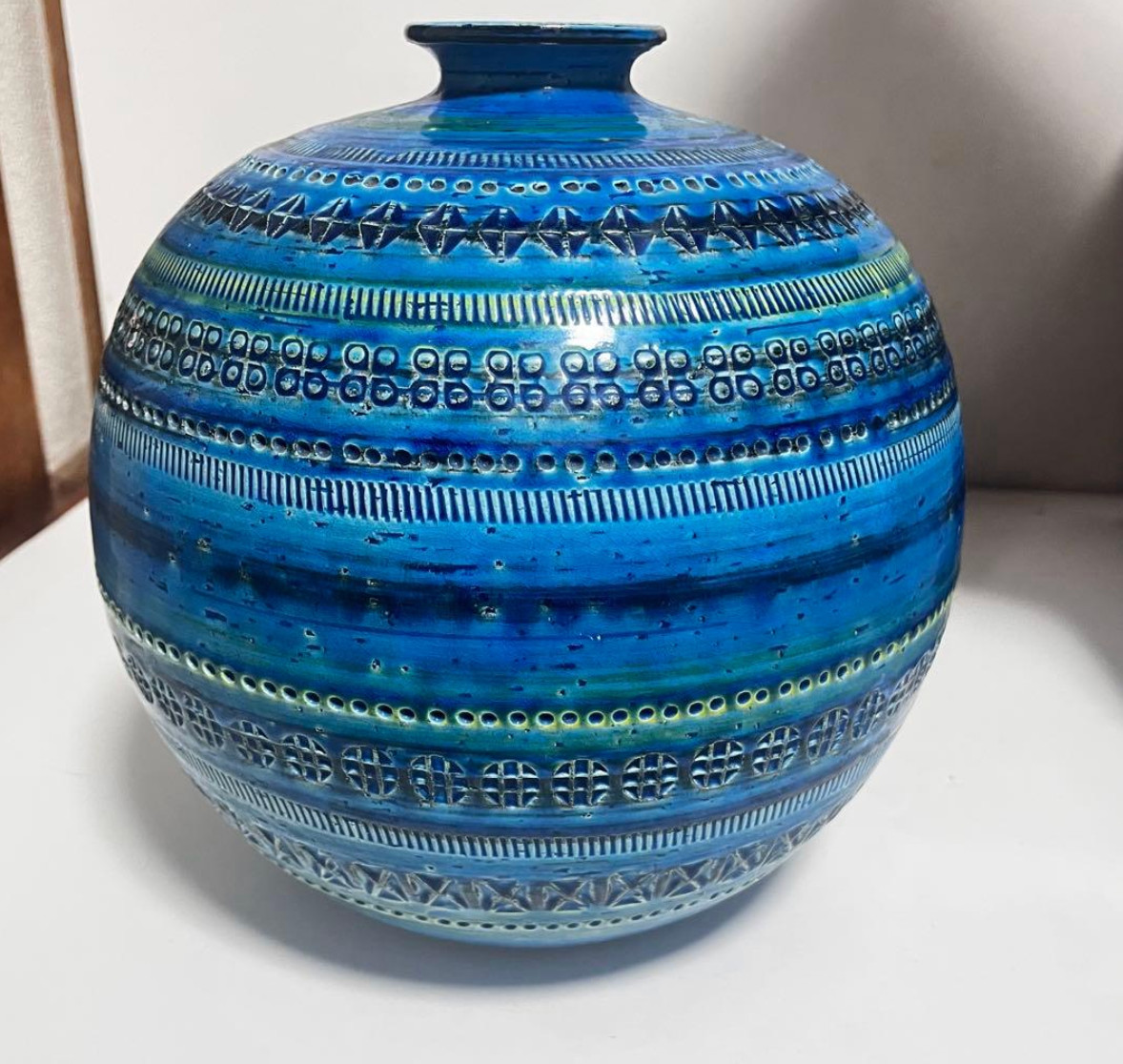 Flavia Bitossi Rimini Blue Vase Aldo Londi Italian Pottery Handcrafted Vintage