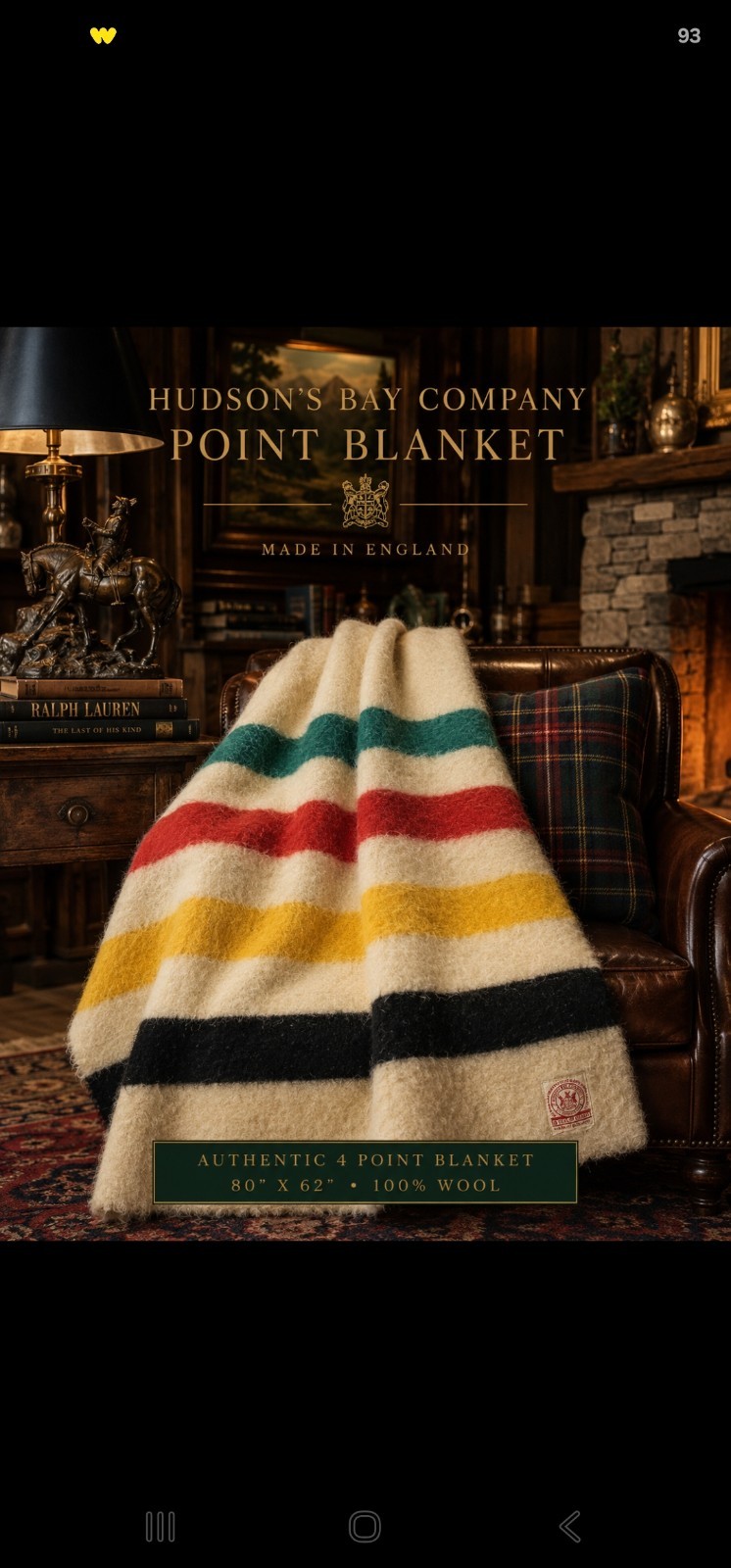 Vintage Hudson\'s Bay 4 Point Wool Blanket Made in England 80x62 Multicolor
