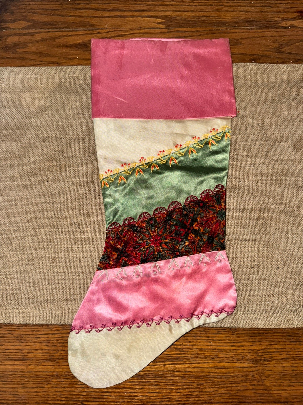 VTG Victorian Quilted Christmas Stocking 