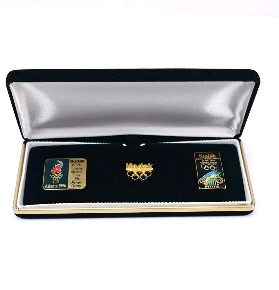 Vintage Kodak 3 Pin Set From 1996 Olympics Atlanta in Case Official Sponsor 