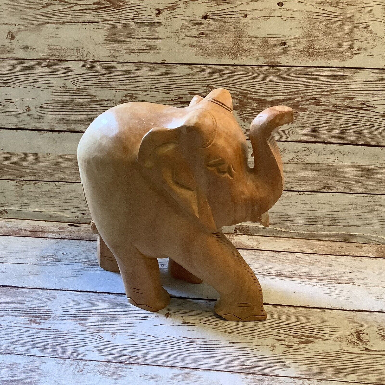 Vintage Wooden Hand Carved Elephant Figure Figurine