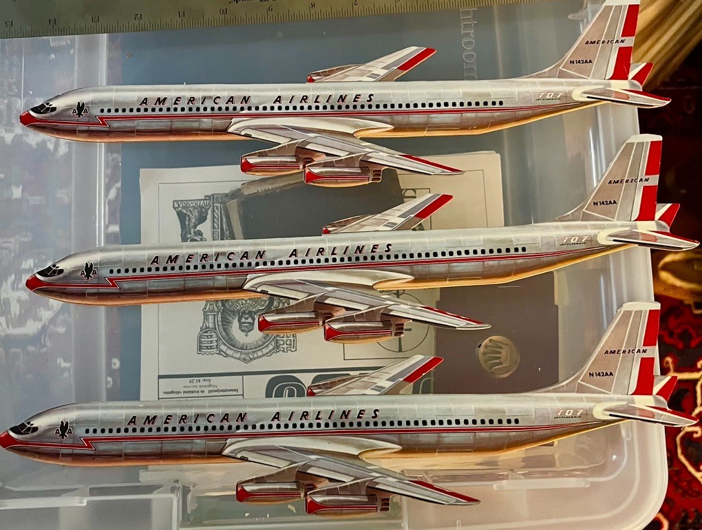 3 Three VINTAGE AMERICAN AIRLINES DIECUT CARDBOARD 707 AIRPLANE 3 Three VINTAGE AMERICAN AIRLINES DIECUT CARDBOARD 707 AIRPLANE