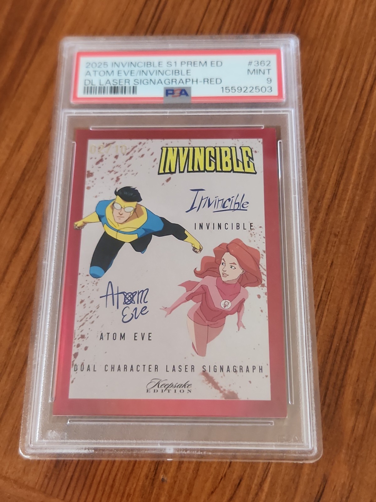 Invincible S1 PREM ED Atom Eve/Invincible Dual Laser Signagraph  Red 2/10 PSA 9