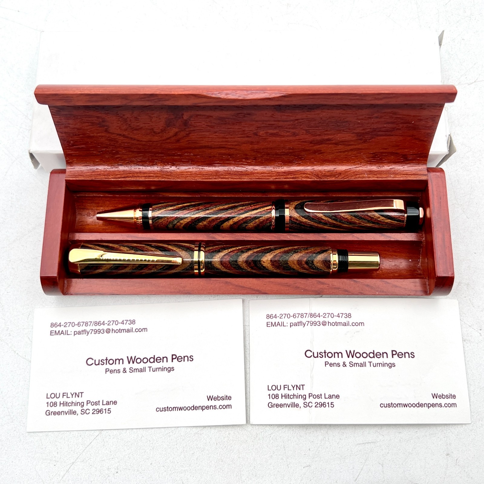 Custom Wooden Pens Hand Turned Banded Dymondwood Ballpoint Roller 2pc Pen Set Custom Wooden Pens Hand Turned Banded Dymondwood Ballpoint Roller 2pc Pen Set
