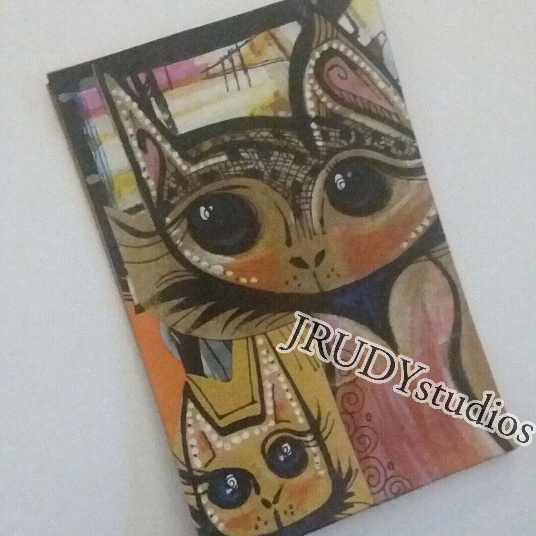 4 x 6 painting Postcard Original art artwork print JRUDY Kitty Cat cuties