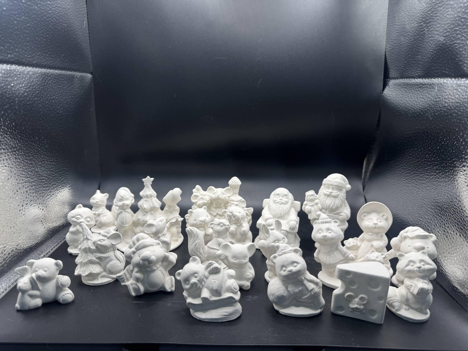 VTG Christmas Ceramic Bisque Animal Santa Figurines Lot Of 22 READY TO PAINT