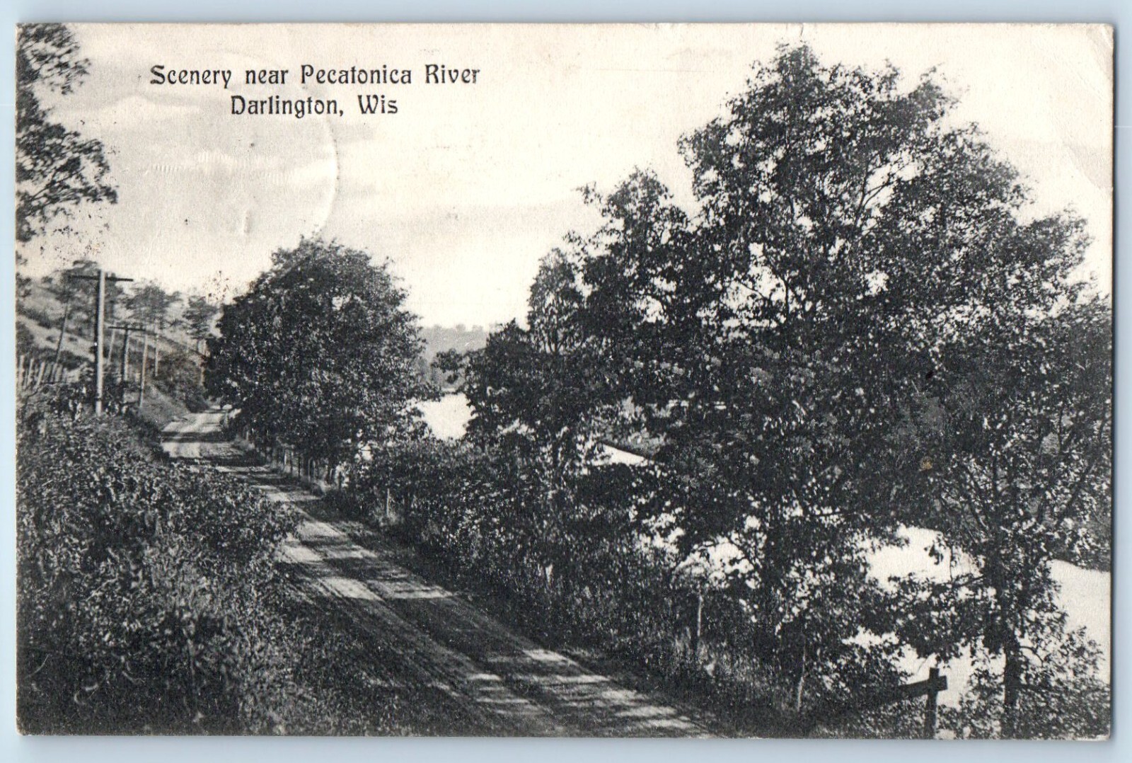 Darlington Wisconsin WI Postcard Scenery Pecatonica River Exterior c1909 Vintage