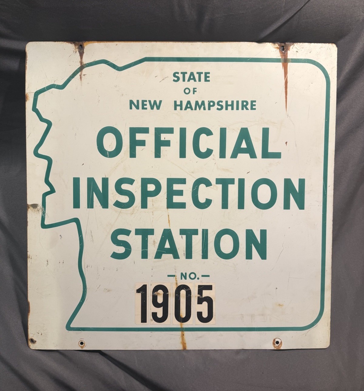 VTG Old Man on Mountain New Hampshire NH Steel Two Sided Inspection Station Sign