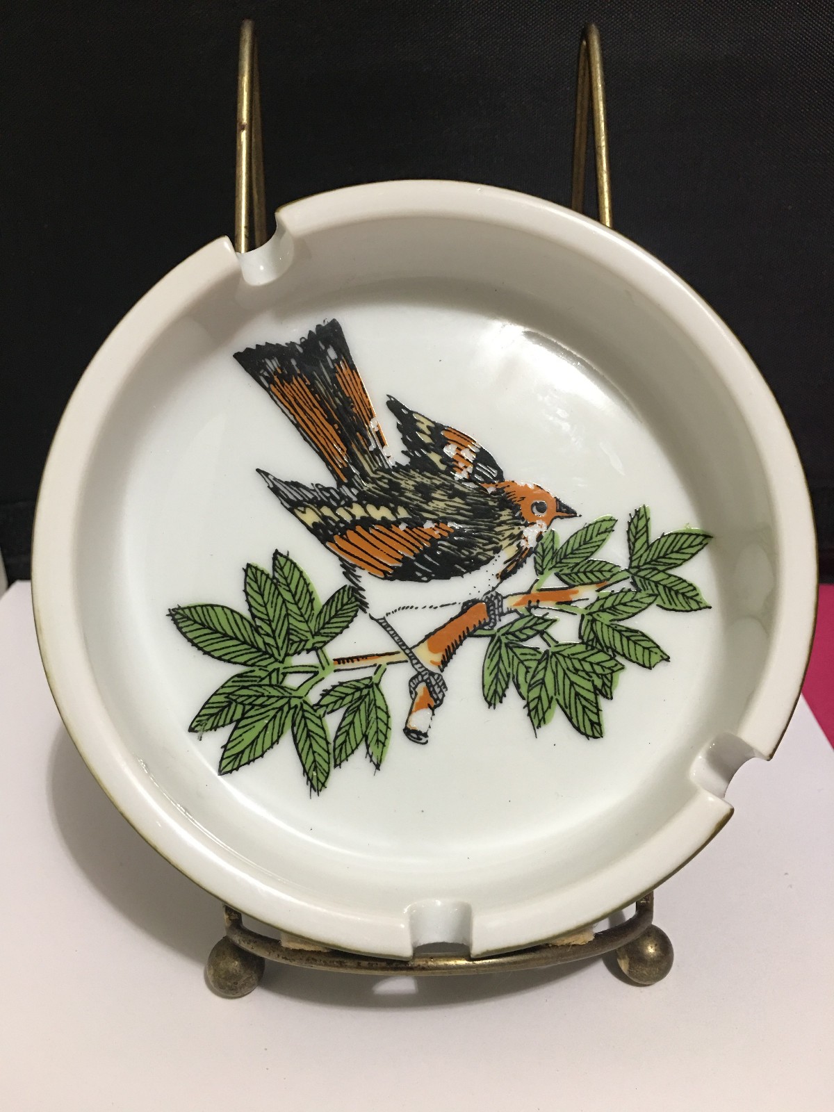 Fitz and Floyd Fit56 Bird Ashtray - Olive Green side Discontinued Japan label