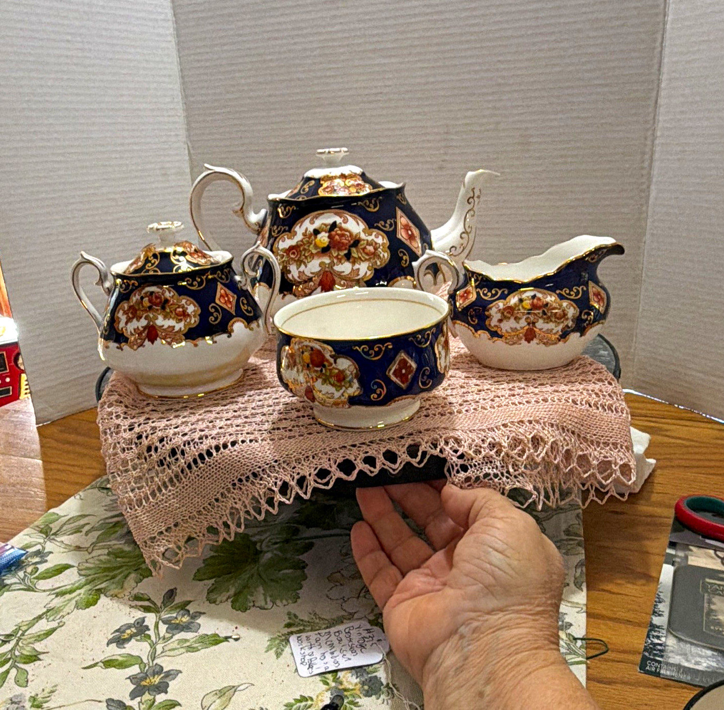 Royal Albert Heirloom Bone China Tea Set Teapot Creamer Sugar Bowl open sugar