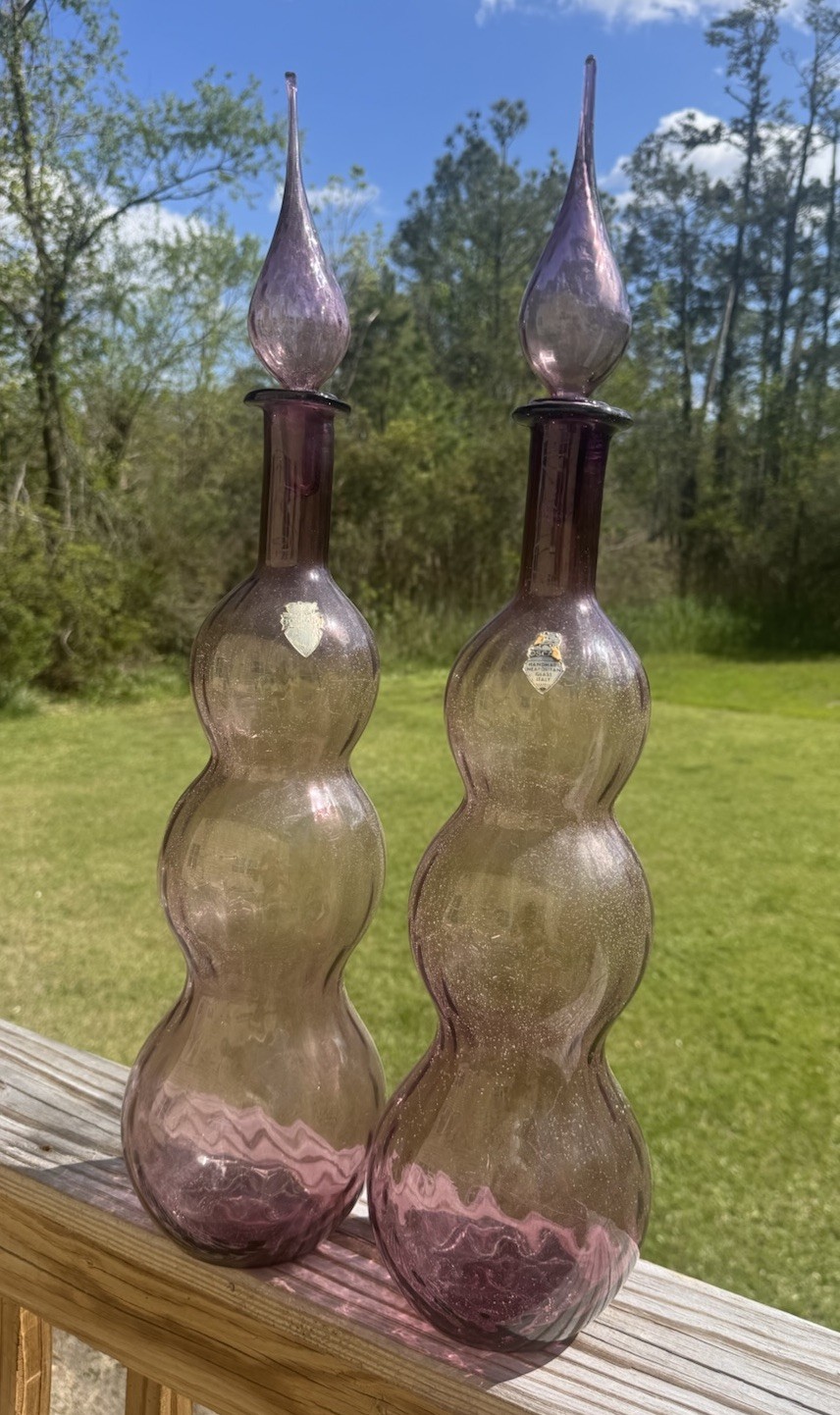 Vintage Toscany Amethyst Genie Bottle Decanters w/Stoppers Set Of 2- Antique
