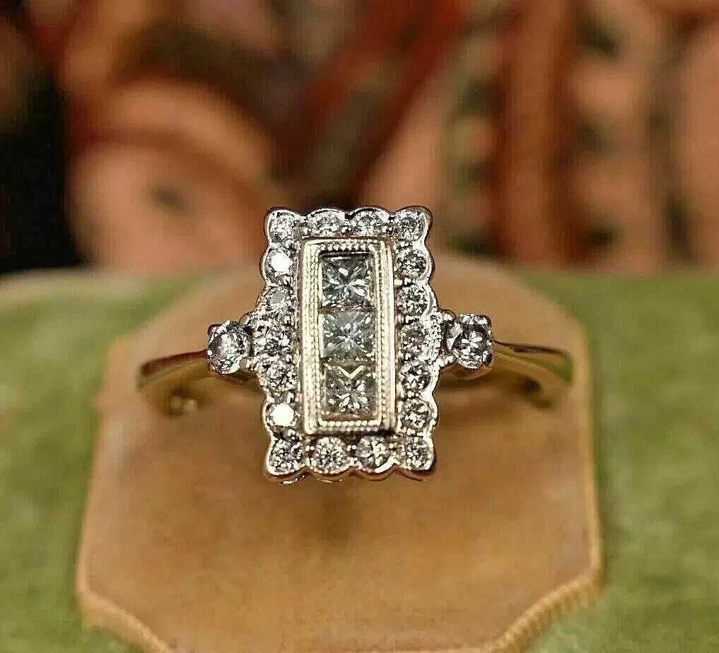 3Ct Vintage Art Deco Lab Created Diamond Engagement 14K White Gold Plated Ring