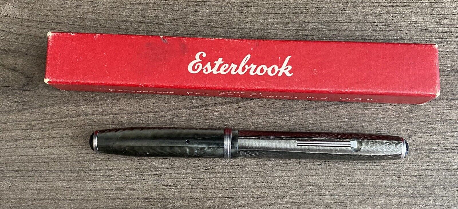 Vintage Esterbrook Lever Fountain Pen Black & Pearl In Box