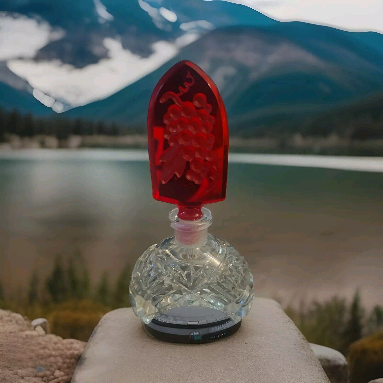 Gorgeous Vintage Rare Czechoslovakian Red/Clear Crystal Perfume Bottle