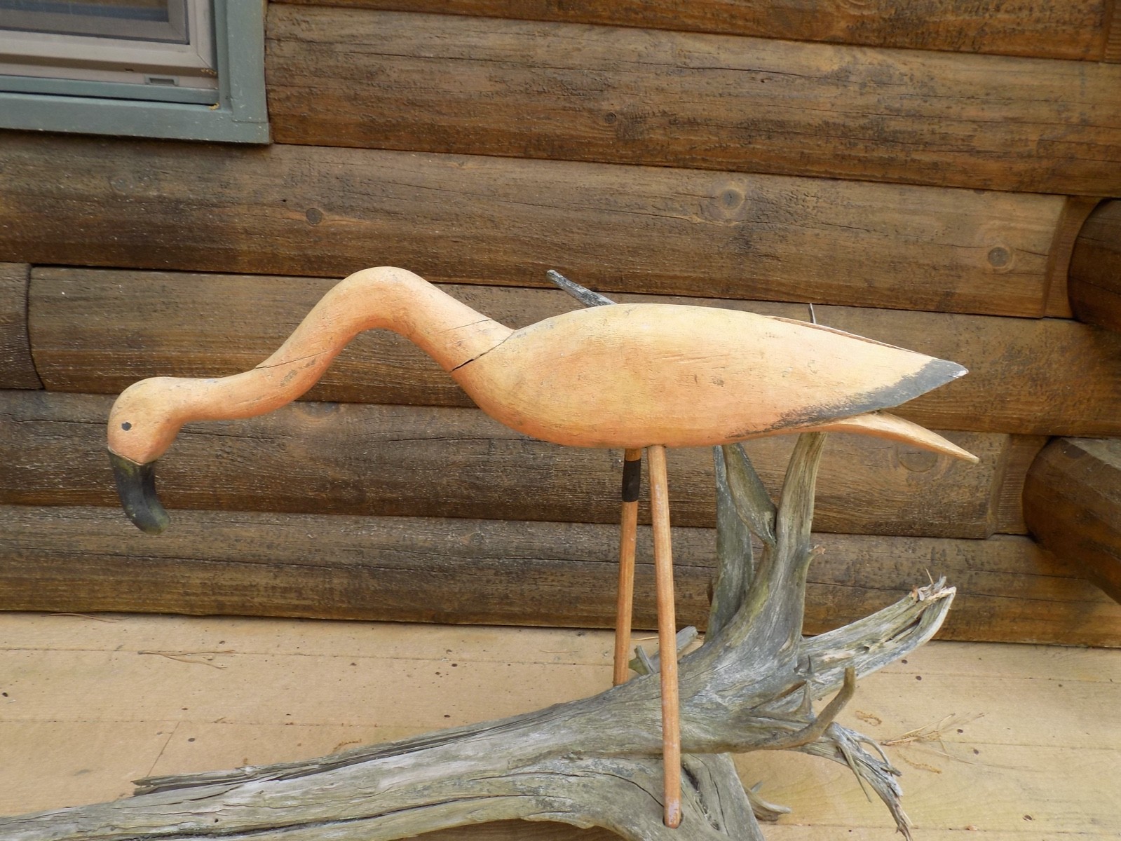 Flamingo  Decoy By Jay c Parker Parkertown NJ 1950\' Lawn ornament Folk Art
