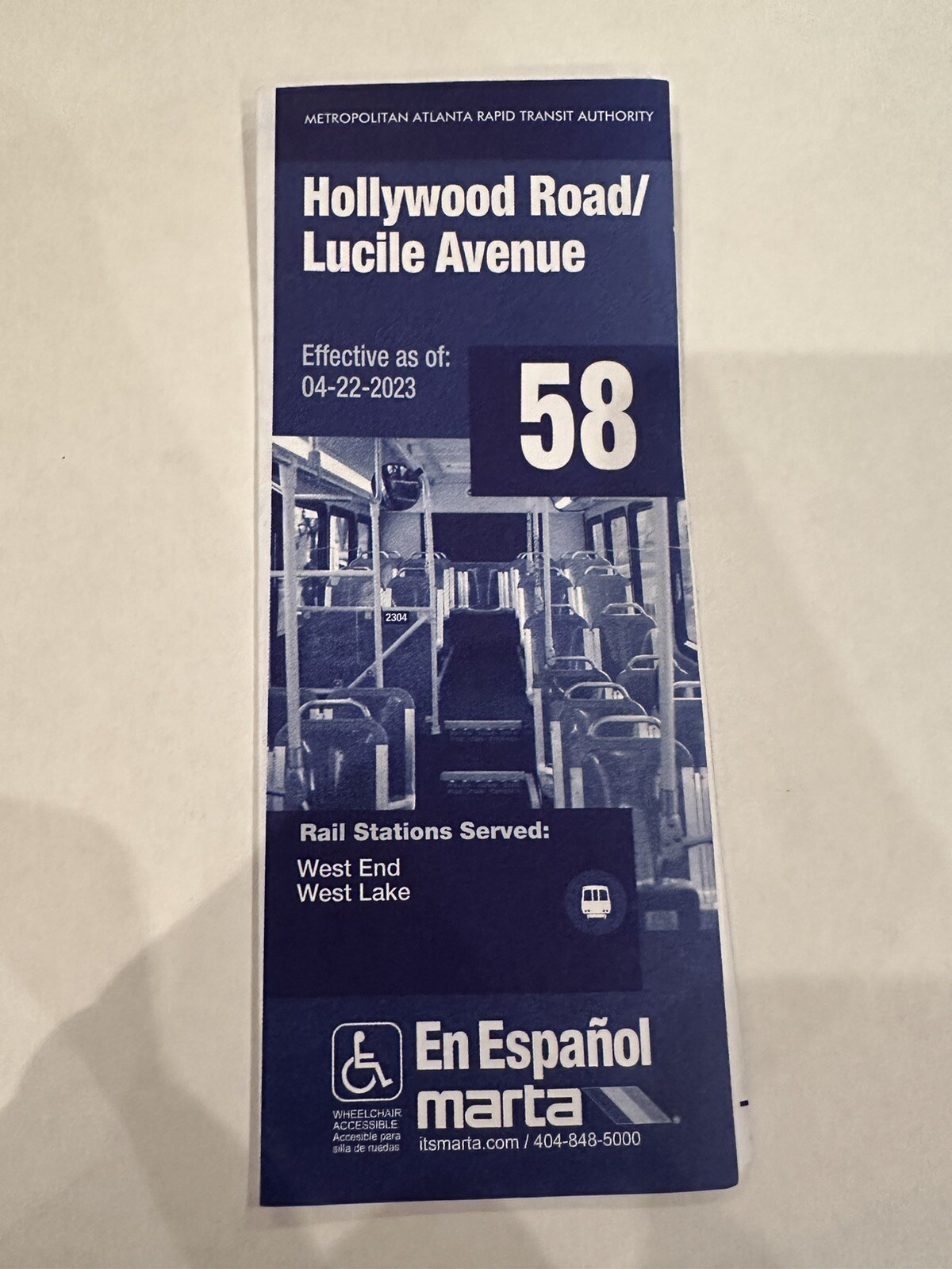 MARTA Bus Route 58 Map - Hollywood Road / Lucile Avenue Schedule
