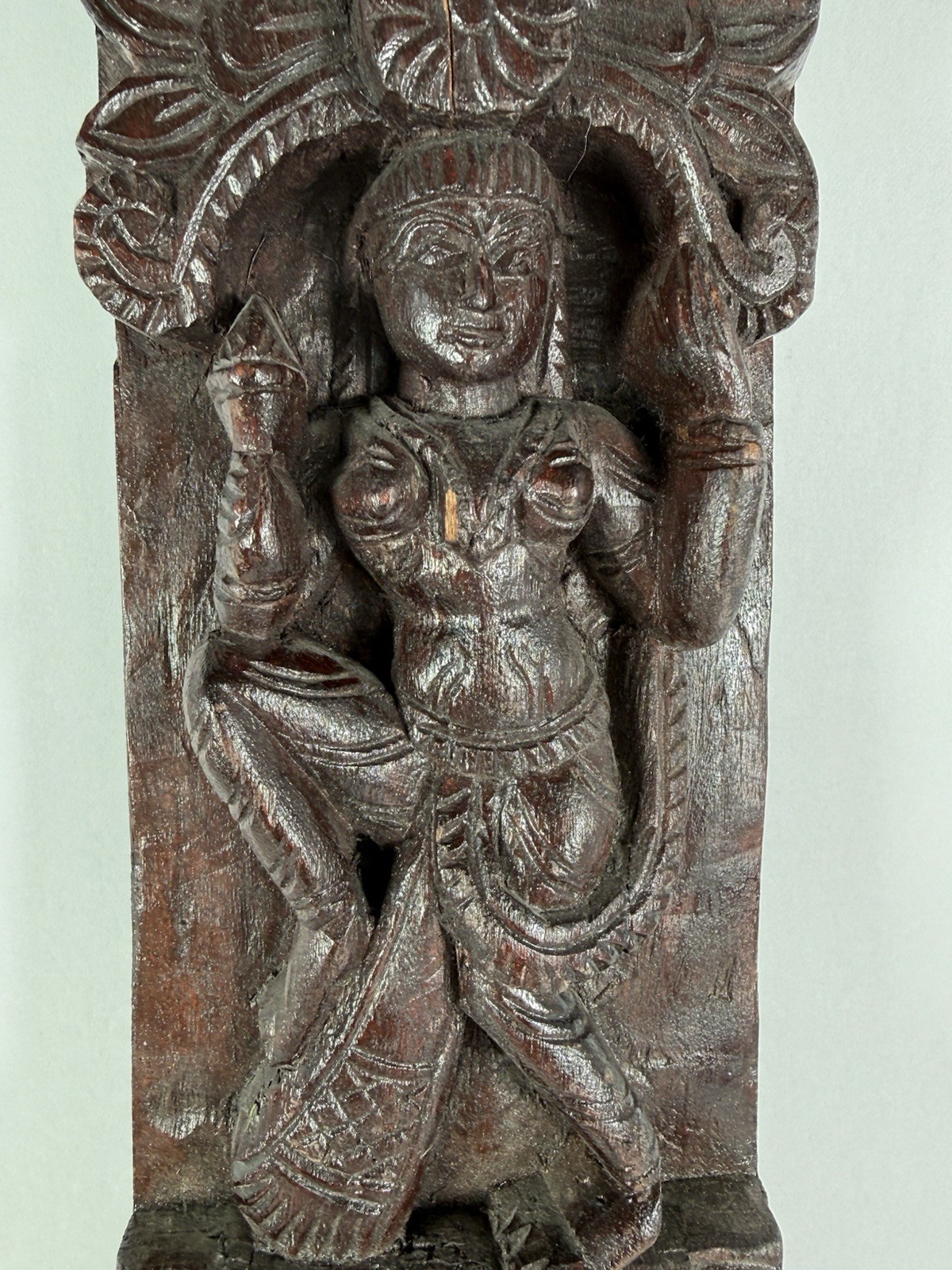 Vintage Indian Hand Carved Wood 2 Apsara Dancers Wall Panel Sculpture 17.5”