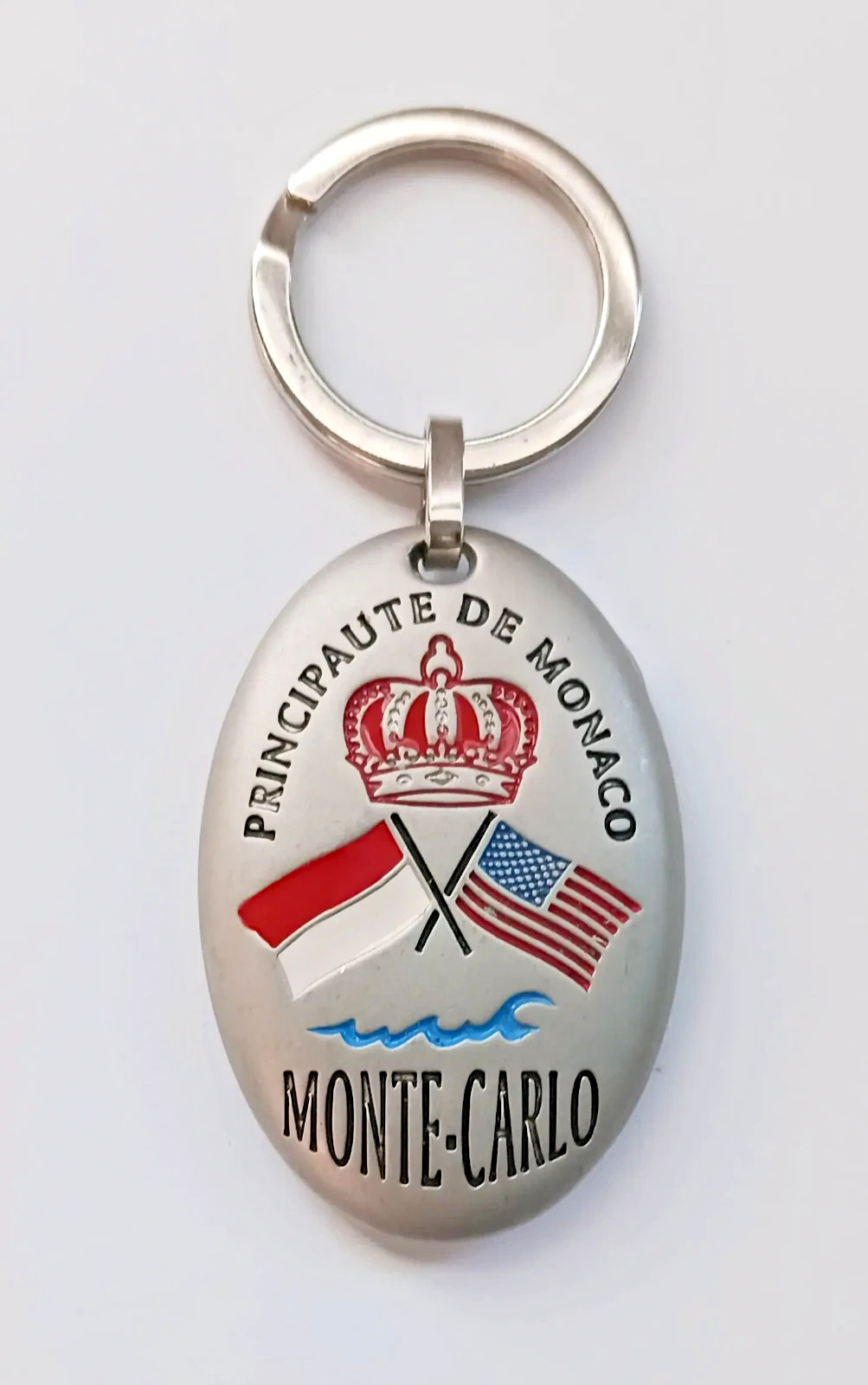 Monte-Carlo Principality of Monaco Vintage Metal Keychain Fob Medallion Key Ring