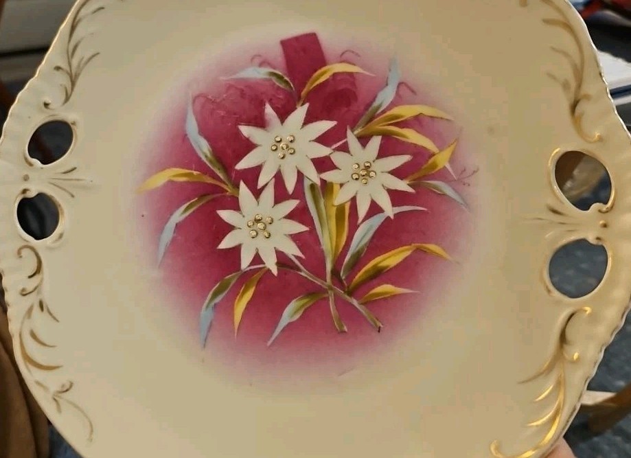 Antique 1900s Victoria Carlsbad Austria 9.5” Floral Porcelain Pierced Hand Plate