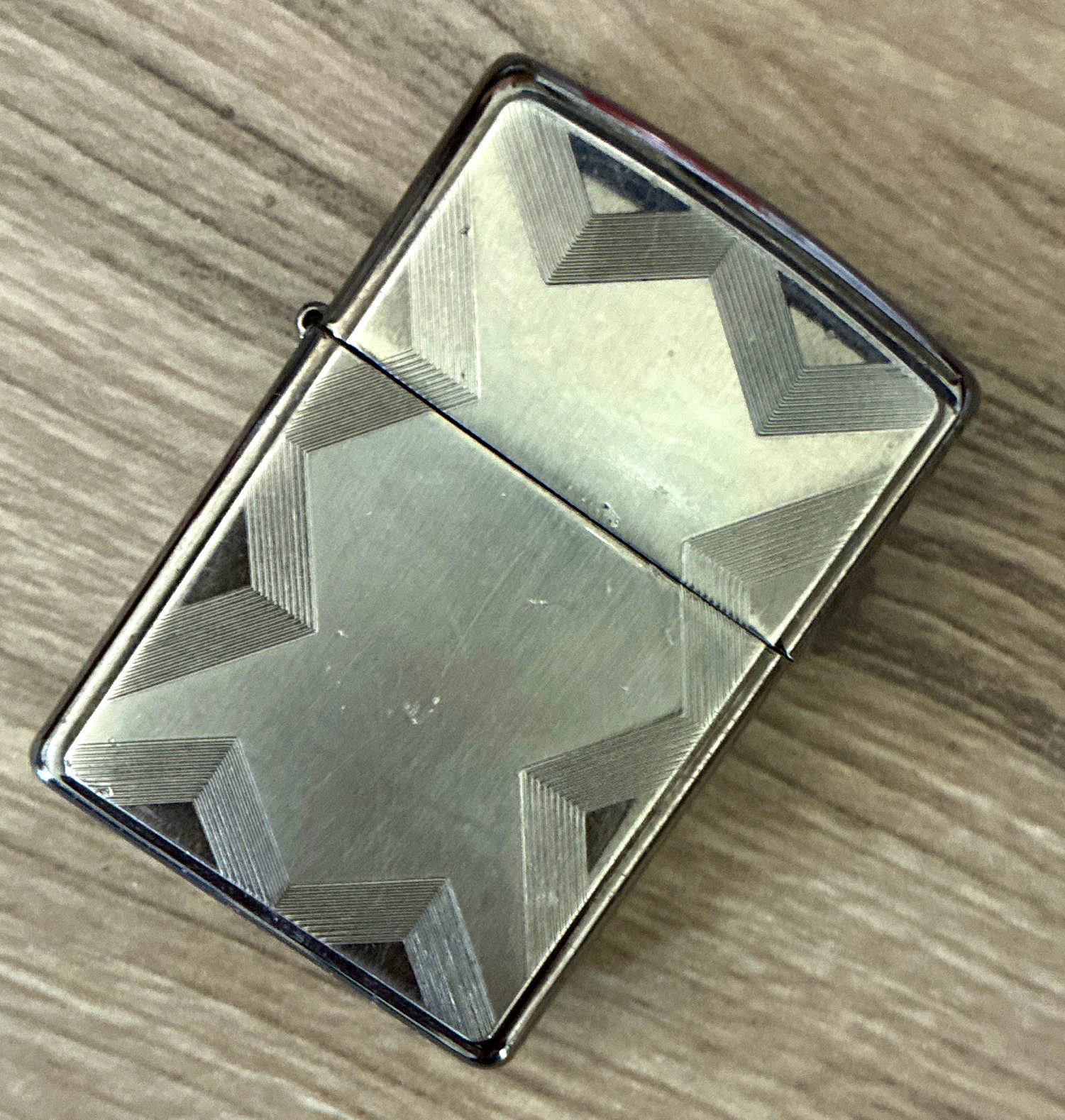 Zippo Chrome Silver Lighter Geometric Star Pattern Made in USA