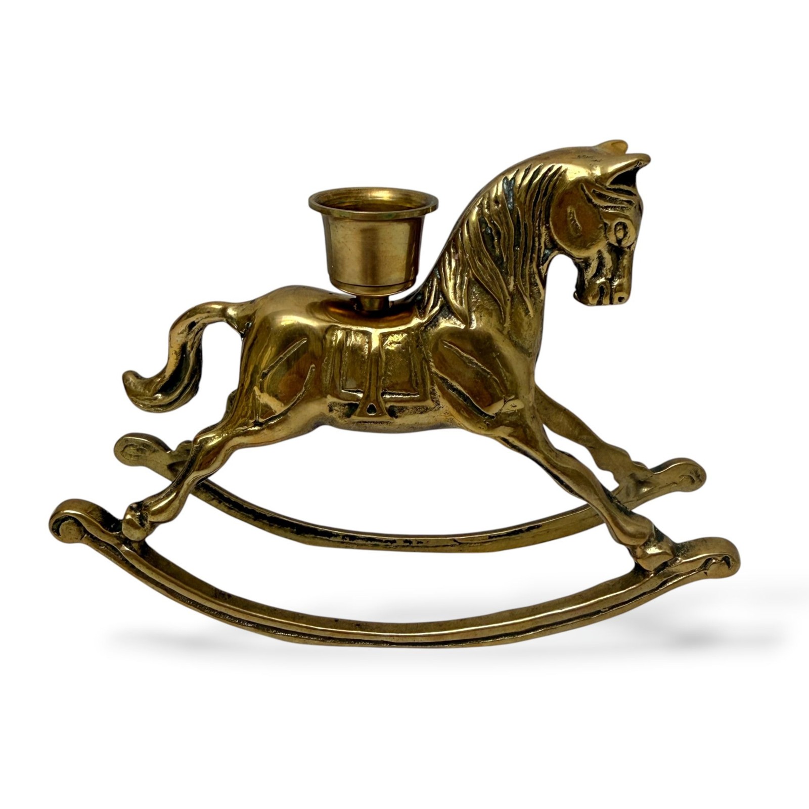 Rocking Horse Christmas Candle Holder Vintage Brass Metal Holiday Decor 4.5\