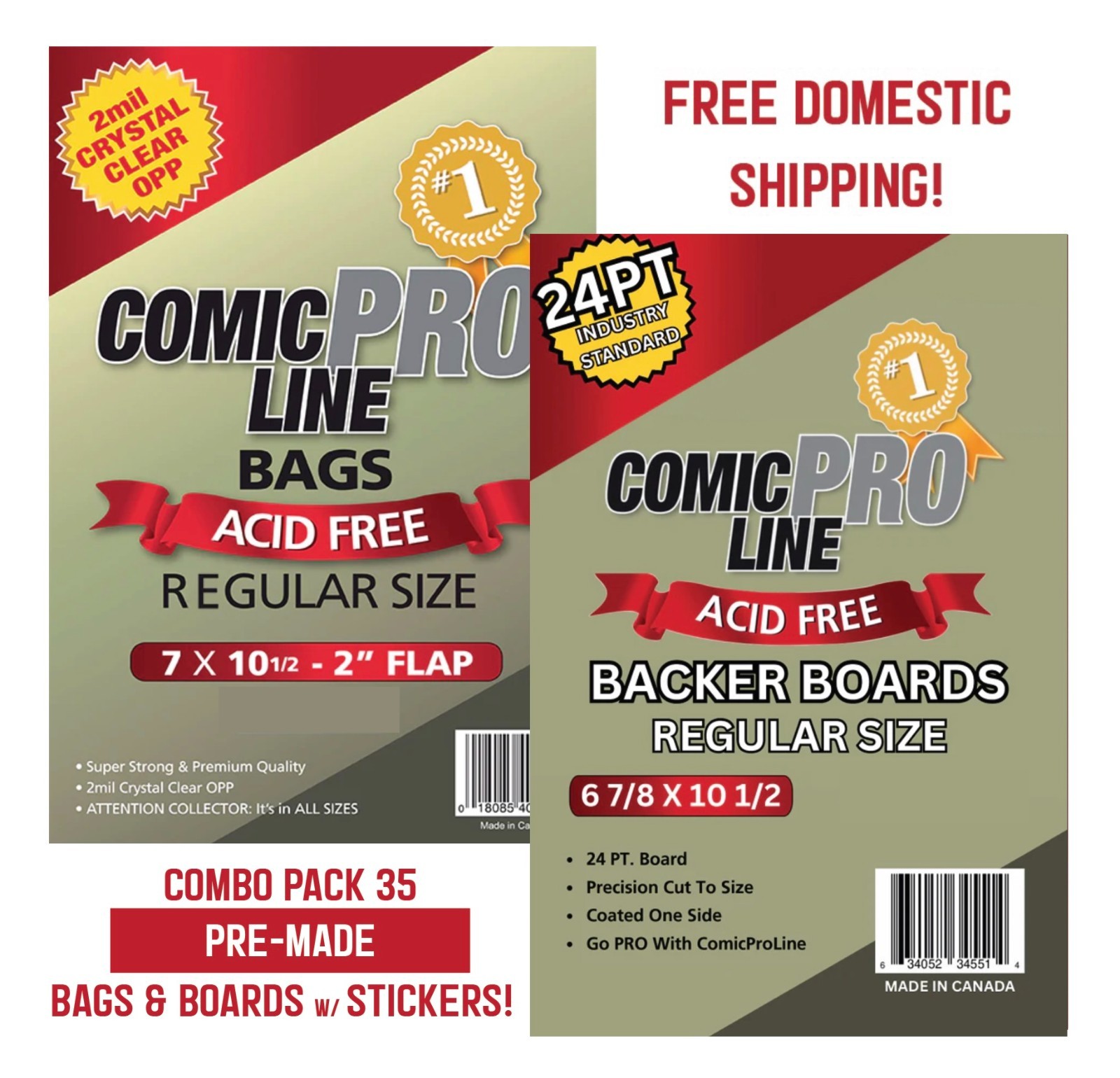Comic ProLine Bags & Boards 35 Pre-Made w/ Stickers (Regular) - 