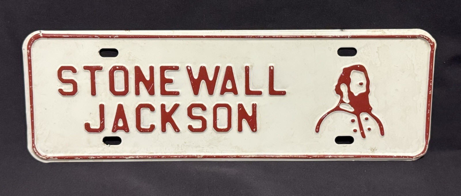 Original Vintage White & Red Stonewall Jackson License Plate