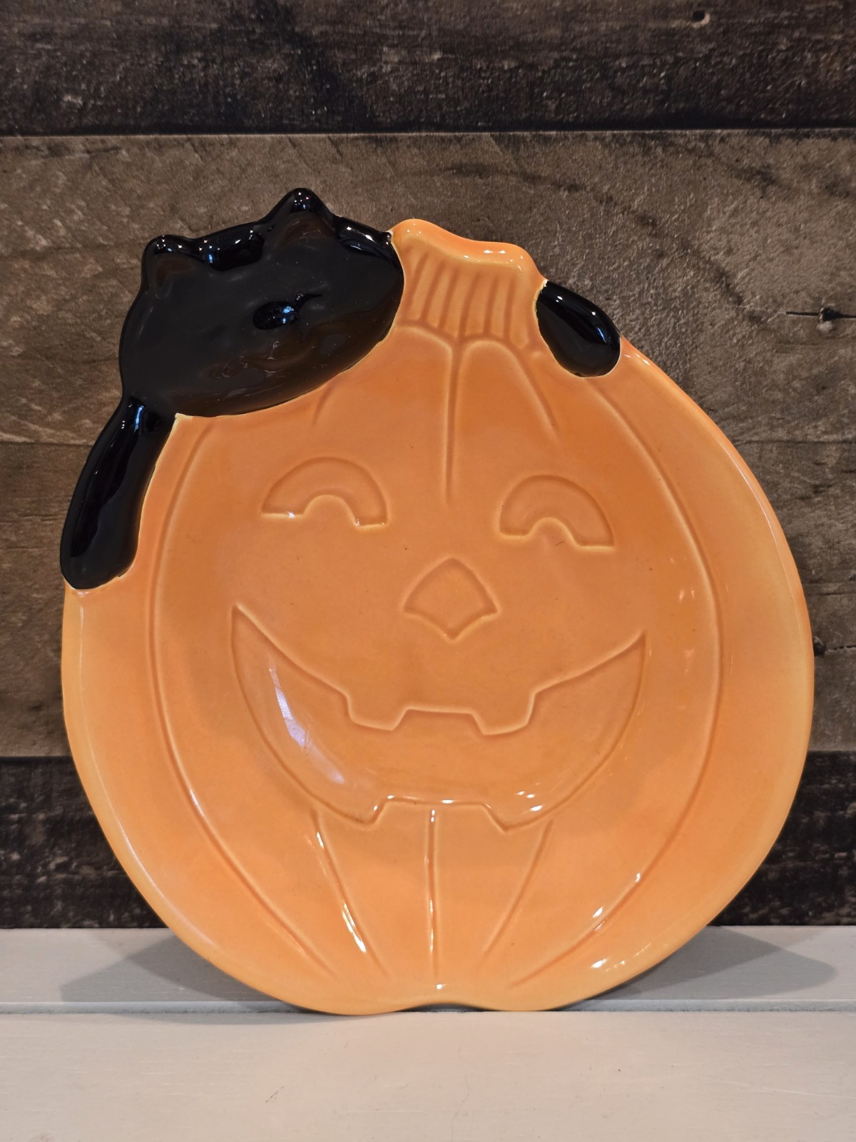 Vintage AVON Haunted Halloween Black Cat Candy Serving Dish Bowl Ceramic 6\
