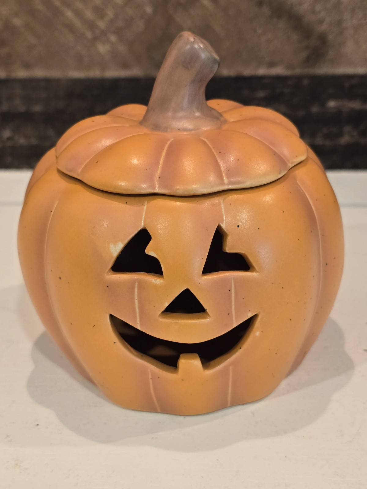 PartyLite Jack O Lantern Halloween Pumpkin Candle Holder Luminary Ceramic 4