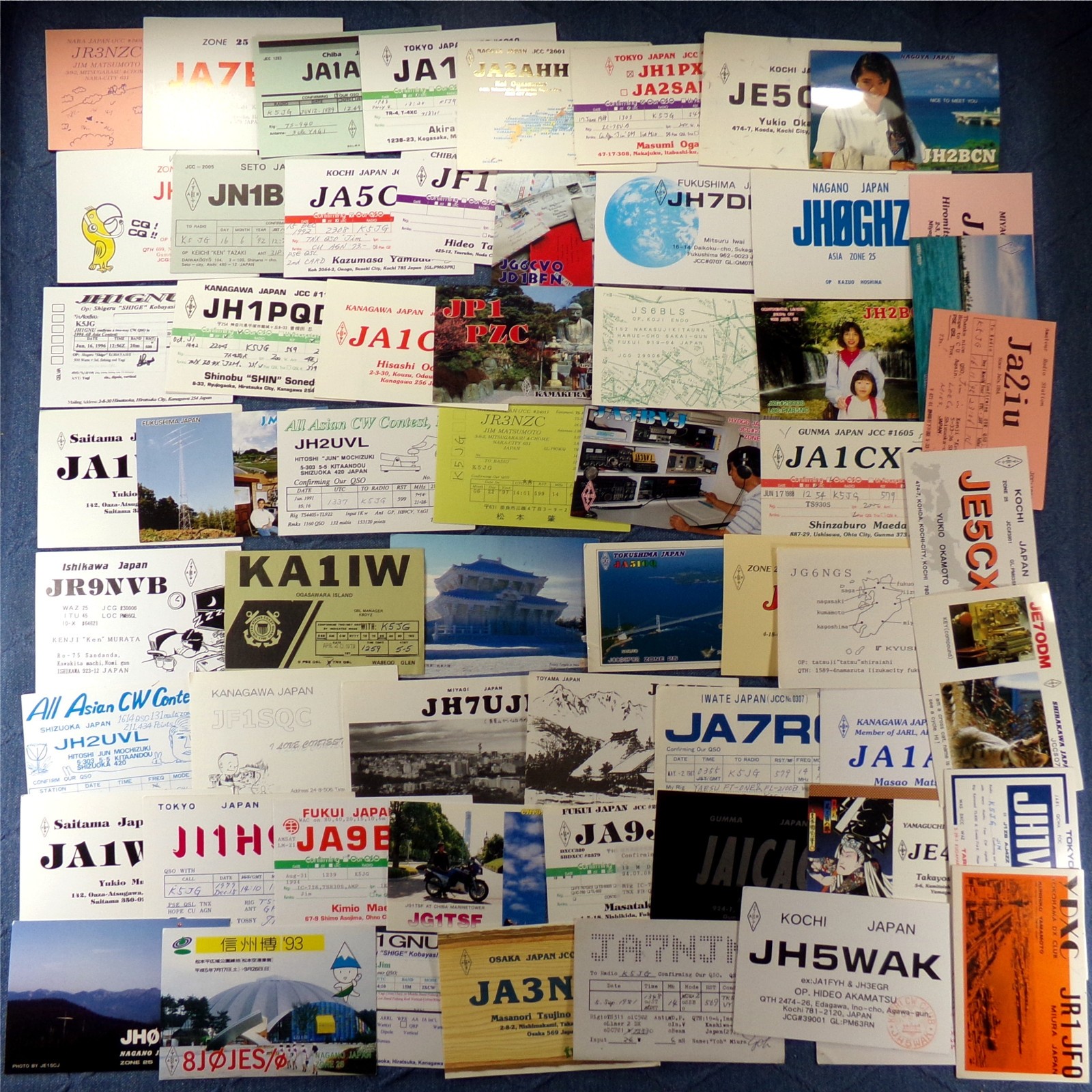 Vintage Japanese QSL Cards 60x Amateur Radio Ham DX QSO Japan To USA Bulk Bundle